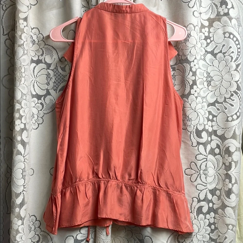 LOFT Ann Taylor Coral Ruffled Buttoned Blouse 100% Silk - Picture 6 of 7